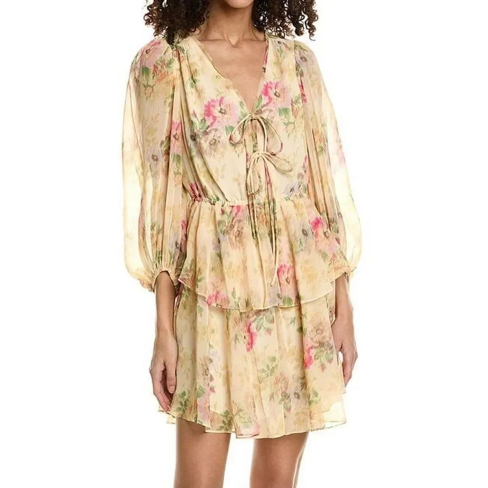NEW Ted Baker Yellow Tamziiy V Neck Tie Front Mini Dress Size 10